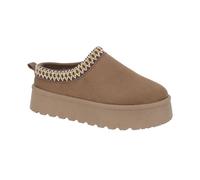 Shoes By Emma Pantofole da donna con plateau, suola spessa, in finta pelle scamosciata, foderate in pelliccia sintetica e finiture intrecciate, Marrone, 37 EU