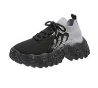 Shoes Flying Weaving Sneakers da donna Nuova moda coreana a testa tonda con lacci, scarpe casual con suola spessa, Nero , 35 EU