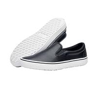 Shoes For Crews Merlin - Pantofole comode in pelle, solette imbottite, suola antiscivolo per uso quotidiano - per uomo e donna, nero/bianco, 43 EU