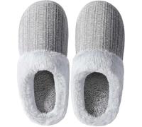 shoeslocker Pantofole da donna in memory foam per interni, pelose, lavorate a maglia, comode, senza lacci, scarpe da casa, A-grigio, taglia 40