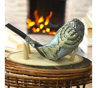 Shofar Ram Horn 3D Art opera 13"-16" Judaica + con supporto in legno - Made i...