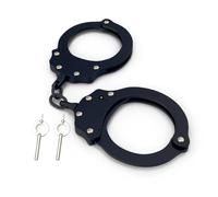 SHOKE Véritables menottes de police - chaînes de sécurité avec serrure - déverrouillage par clé - en acier inoxydable - 2 clés incluses - Couleur : Noir