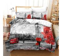 SHOMEY Set Copripiumino Matrimoniale Impressioni di Londra 3 pezzi Set biancheria da letto con 2 federe, set Copripiumino matrimoniale in microfibra 260x240 cm