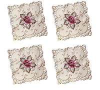 SHOORR Tovagliette all'americana in raso, 4 pezzi, con rose ricamate, beige, quadrate, 38 x 38 cm