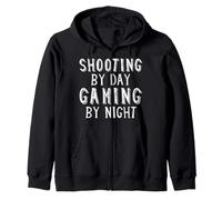 Shooting By Day Gaming By Night Competition Gun Marksman Felpa con Cappuccio