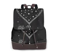Shooting Star Heart Print Zaino da donna impermeabile antifurto leggero PU moda pelle nylon scuola borsa a tracolla zaino da viaggio, Nero , Taglia unica