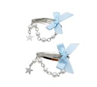 SHOOYIO Fermaglio per capelli moderno con fiocco e stella, accessorio alla moda con perline a catena, decorazione per capelli per gli appassionati di moda