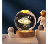 Shop-UP! Lampada Galassia 3D sfera di cristallo grande, con base e luce a led USB, confezione regalo inclusa, lampada notturna
