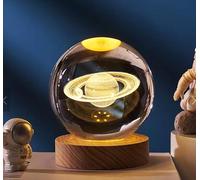 Shop-UP! Lampada Saturno 3D sfera di cristallo grande, con base e luce a led USB, confezione regalo inclusa, lampada notturna