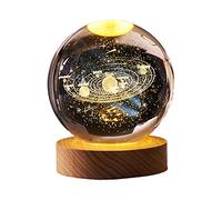 Shop-UP! Lampada Sistema Solare 3D sfera di cristallo grande, con base e luce a led USB, confezione regalo inclusa, lampada notturna