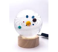 Shop-UP! Lampada Sistema Solare colorato 3D sfera di cristallo grande, con base e luce a led USB, confezione regalo inclusa, lampada notturna