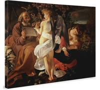 ShopArt - Caravaggio Riposo durante la fuga in Egitto - Quadro con Vernice effetto Pennellate Stesa a Mano a Rilievo - Stampa Fine Art su tela Canvas Alta Definizione (cm 70 x 100)