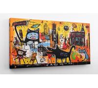 ShopArt - Quadro Moderno Effetto Pennellate Street Art Graffiti stile Basquiat - Stampa Fine Art su Tela Canvas in Alta Definizione Pronto da Appendere (cm 80 x 160)
