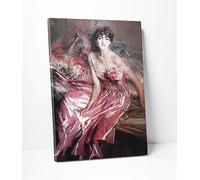 ShopArt - Quadro Vernice Effetto Pennellate - Boldini La Signora in Rosa - Stampa Fine Art su tela Canvas Alta Definizione Pronto da Appendere (cm 60 x 85)