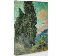 ShopArt - Quadro Vernice Effetto Pennellate Cipressi di Vincent Van Gogh - Stampa Fine Art su tela Canvas Alta Definizione Pronto da Appendere (cm 80 x 100)
