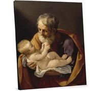 ShopArt - Quadro Vernice Effetto Pennellate - Guido Reni, San Giuseppe e il Bambino Gesù - Stampa Fine Art su tela Canvas Alta Definizione Pronto da Appendere (cm 50 x 60)