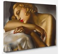 ShopArt - Quadro Vernice Effetto Pennellate Tamara de Lempicka Dormeuse - Stampa Fine Art su tela Canvas Alta Definizione Pronto da Appendere (cm 90 x 130)