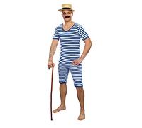 shoperama Costume da bagno nostalgico da uomo a righe anni '20 anni '30, sollevamento pesi Clown Artist Retro storico JGA, colore: blu/bianco, taglia: 5/S