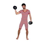 shoperama Costume da bagno nostalgico da uomo a righe anni '20 anni '30 Sollevatore pesi Clown Artist Retro storico JGA, rosso/bianco, xxl