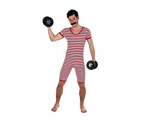 shoperama Costume da bagno nostalgico da uomo a righe anni '20 anni '30 Sollevatore pesi Clown Artist Retro storico JGA, rosso/bianco, xxl