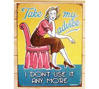 ShopForAllYou - Targa decorativa vintage con scritta "Take My Advice I Don't Use It", in metallo, con citazione divertente, VTG Decor 1920