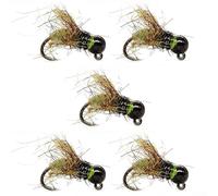 Shophubio 5 ami per pesca alla trota, esche per ninfa ad affondamento rapido con testa di perline, corpo in seta lucida, esca in acciaio al carbonio (14# bianco)