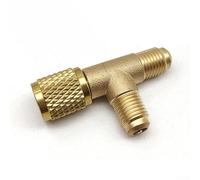 Shophubio Adattatore a tre vie da 1/4 di pollice per conversione da R22 a R134a, raccordo in ottone per trasferimento refrigerante per collettore di servizio HVAC e aria condizionata