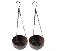 Shophubio Cesto per piante da esterno sospeso con sistema di drenaggio, elegante vaso da fiori in resina con design a mattoni antichi e catena in ferro, per decorazione da giardino e patio, 2 (M nero)