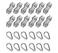 Shophubio Clip per corda in acciaio inossidabile, 12 pezzi, per morsetto duplex e set di ditali per funi metalliche, fissaggio per cavi per cantieri, morsetto per fune 304 SS (M5)