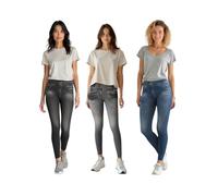 ShopINess Set di 3 Jeggings Leggings Stile Jeans da Donna Blu, Grigio, Nero Senza Cuciture né Tasche (S-M)