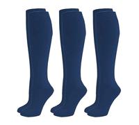 ShopMCR 3 paia di calzini unisex per bambini, ragazzi e ragazze, per il rientro a scuola, calzini per bambini, alti al ginocchio, in cotone, semplici, da indossare tutti i giorni (12-3, blu scuro)
