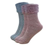 ShopMCR Calzini termici da donna soffici | Extra caldi e super morbidi | Calzini foderati in pile per serate fredde UK 4-7 - colori assortiti, A righe blu/rosa, 4-7