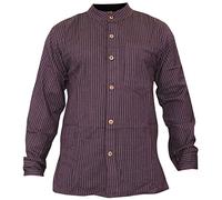 Shopoholic Camicia da Nonno a Righe alla Moda da Uomo, Abiti Hippie con Colletto a Fascia in Cotone Lavorato a Mano, Viola, L