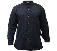 Shopoholic Camicia da Nonno a Righe alla Moda per Uomo, Vestiti Hippie con Colletto a Fascia in Cotone Lavorato a Mano, New Blue, M