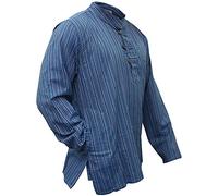 Shopoholic Fashion Camicia a Maniche Lunghe a Maniche Lunghe Multicolore Misto Dharke, Leggera, Comoda, Tradizionale, Hippy, Boho, Nonno, Blu, XXL