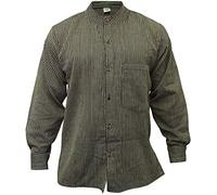SHOPOHOLIC FASHION Camicia da uomo a righe, in cotone, a maniche lunghe, con colletto a fascia, stile hippie, Nero , XL