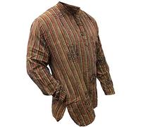 SHOPOHOLIC FASHION Camicia da Uomo a Righe StoneWashed Leggera Stile Hippie da Nonno, Arancione, M