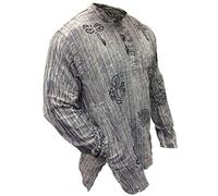 SHOPOHOLIC FASHION Camicia da Uomo a Righe StoneWashed Leggera Stile Hippie da Nonno, L.Grigio, L