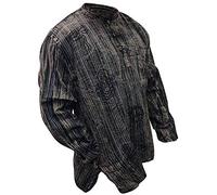 SHOPOHOLIC FASHION Camicia da Uomo a Righe StoneWashed Leggera Stile Hippie da Nonno, Nero, M