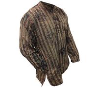 SHOPOHOLIC FASHION Camicia da Uomo a Righe StoneWashed Leggera Stile Hippie da Nonno, Verde, XXL