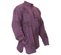 SHOPOHOLIC FASHION Camicia da Uomo a Righe StoneWashed Leggera Stile Hippie da Nonno, Viola, 3XL