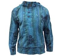 SHOPOHOLIC FASHION Camicia da Uomo con Cappuccio a Righe StoneWashed, Turchese, 4XL