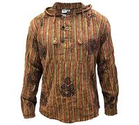 Shopoholic Fashion Camicia da Uomo in Stile Hippy con Cappuccio, Motivo a Righe slavate, Arancione, M