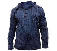 SHOPOHOLIC FASHION Camicia da Uomo in Stile Hippy con Cappuccio, Motivo a Righe slavate, Blu, L