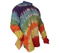 SHOPOHOLIC FASHION Camicia da Uomo Stile Hippie, Fatta a Mano, in Cotone, Casual, a Maniche Lunghe, Stile Bohémien, Arcobaleno, XL