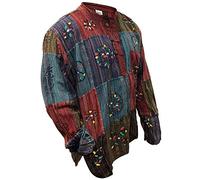 SHOPOHOLIC FASHION Camicie da Nonno da Uomo Hippie a Righe Patchwork, Camicia da Festival Colorata Lavata in Pietra, 2XL