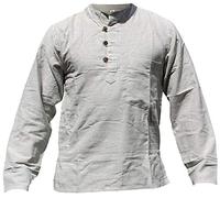 SHOPOHOLIC FASHION Camicie da Uomo Hippy con Colletto a Fascetta in Tessuto di Canapa Tinta Unita, 4XL, L.Grey