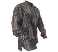 SHOPOHOLIC FASHION Camicie Hippie da Uomo con Toppa Stampata Lavata, Camicia da Nonno in Cotone a Maniche Lunghe, Nera, XXL