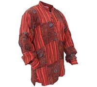 SHOPOHOLIC FASHION Camicie Hippie da Uomo con Toppa Stampata Lavata, Camicia da Nonno in Cotone a Maniche Lunghe, Marrone Rossiccio, L