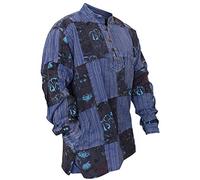 SHOPOHOLIC FASHION Camicie Hippie da Uomo con Toppa Stampata Lavata, Camicia da Nonno in Cotone a Maniche Lunghe, Viola, 3XL